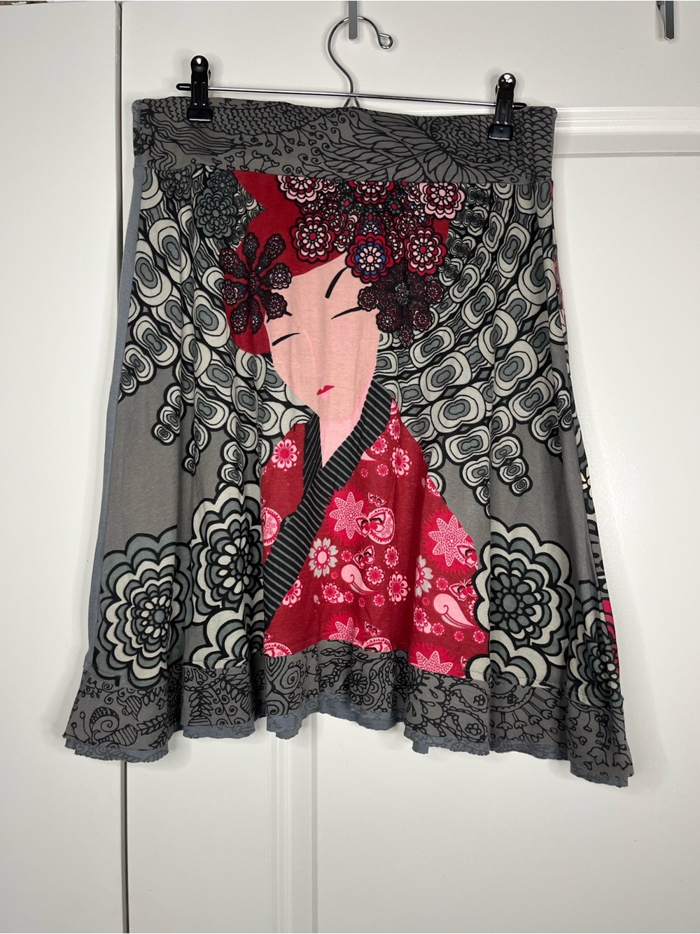 Desigual A Line Skirt Printed Print Geisha Art To Wear Size M